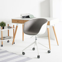 Chaise de bureau pivotante nordique, chaise de bureau à domicile réglable en hauteur avec coque en plastique et coussin en tissu, avec roulettes