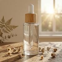 Flacon cosmétique en verre transparent à épaule plate personnalisé avec compte-gouttes en bambou, sérigraphie, multi-capacités pour savon liquide et produits de beauté