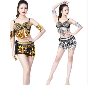 Completo per <span class=keywords><strong>Danza</strong></span> del Ventre Sexy per Performance, Lavorazione a Maglia Incrociata Manuale, Include Reggiseno e Gonna Avvolgente - Product Image 2