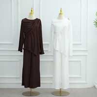 Ensemble deux pièces en crêpe pour femmes pour l'Aïd Ramadan, chemisier et pantalon kaftan islamique, tenue modeste musulmane 2 pièces