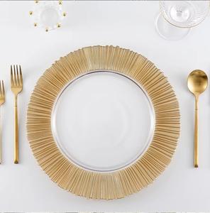 Assiettes rondes en plastique transparent de luxe de 33 cm avec bord doré, assiettes à dîner en verre pour la décoration de <span class=keywords><strong>mariage</strong></span> - Product Image 6