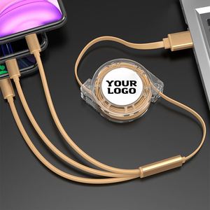 Promotional Gift Wholesale 3-in-1 Retractable USB Charging Cable Pure Copper Custom Logo 3-in-1 <b>Multi</b> <b>Charger</b> Cable - Product Image 1
