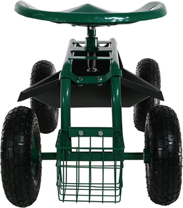 Carrito de Jardín Metálico Resistente con Asiento Giratorio, Bandeja para Herramientas y Cesta, 4 Ruedas para Jardinería y Cuidado del Césped - Product Image 3