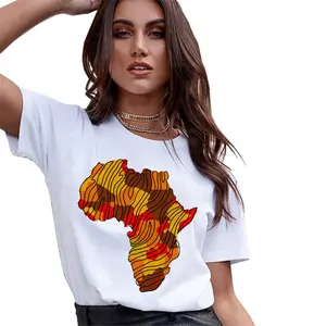 Kaus wanita lengan pendek feminis peta Afrika kaus Gambar huruf besar Atasan Wanita Harajuku baju putih wanita