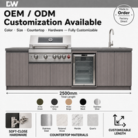 Cuisine BBQ Modulaire à Gaz Extérieure avec Réfrigérateur Intégré - Unité de Cuisson Multifonctionnelle en Acier Inoxydable à Hauteur Réglable pour Jardin