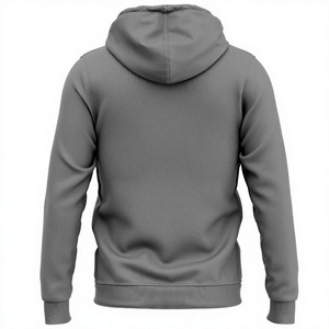 Sweat-shirt gris à capuche zippé pour homme, coupe classique, en coton French Terry, décontracté, pour l'automne, avec poches, tricoté, couleur unie - Product Image 2