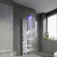 Colonne de douche en acier inoxydable nickel brossé avec système de cascade et pluie, robinet 6 fonctions, système de massage et jets latéraux