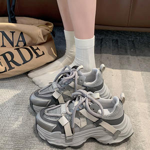 パリの女性のカジュアルなお父さんの靴新しいスタイル厚底の高さ増加本物の革スポーツスニーカーウォーキング用多用途 - Product Image 4