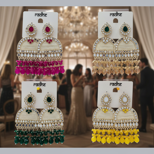 Fashion Accessory <b>Gold</b> Plated <b>Dangle</b> <b>Earrings</b> with Mirror Stone and Beads - Product Image 3