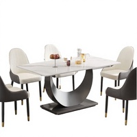Table à manger rectangulaire extensible moderne avec plateau en pierre frittée et base en acier inoxydable pour salle de sport