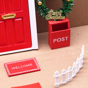 Porta della casa delle bambole porta delle fate dei denti 1:12 con natale in accessori in miniatura di colore rosso set di porte per bambole - Product Image 4