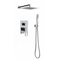 Ensemble de pomme de douche carrée à effet pluie et de poignée, robinetterie de douche murale, garniture de robinet de douche en métal, kits de réparation (avec vanne de douche)