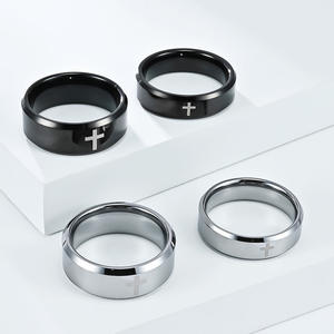 Men's Tungsten Steel <b>Rings</b> 6mm 8mm Cross Engraved Geometric Design For Couples Gift Jewelry - Product Image 1