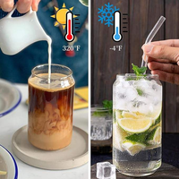 Gobelets à café glacé avec couvercles, lot de 2, gobelets en verre de 16 oz avec couvercles et pailles, accessoires pour bar à café, gobelet réutilisable en verre