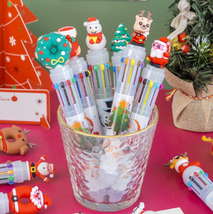 Bolígrafos de diez colores con cabeza de Navidad de dibujos animados tridimensionales, papelería de plástico para estudiantes, suministros escolares, Navidad de 0,7mm - Product Image 5
