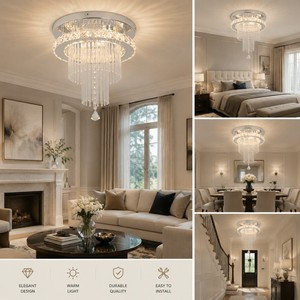 Lustre moderne de luxe en or avec cristaux K9 et éclairage LED pour hall d'hôtel, villa et salon de luxe - Product Image 2