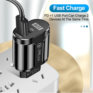 Prise EU/US PD chargeur USB 20W 3A <span class=keywords><strong>Quik</strong></span> Charge 3.0 chargeur de téléphone portable <span class=keywords><strong>pour</strong></span> iPhone 15 <span class=keywords><strong>pour</strong></span> Samsung <span class=keywords><strong>pour</strong></span> Xiaomi chargeur mural rapide - Product Image 3