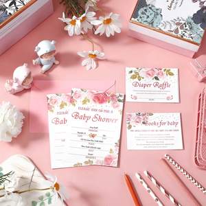Inviti Floreali per Baby Shower, <span class=keywords><strong>Biglietti</strong></span> per Lotteria Pannolini e <span class=keywords><strong>Biglietti</strong></span> <span class=keywords><strong>di</strong></span> Richiesta per Libro Baby Shower con Busta - Product Image 4