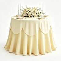 Nappe de table ronde festonnée rose macaron à rayures en polyester pour décoration de mariage, banquet, fête et événement