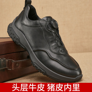 Men's Cow Leather Walking Shoes <b>Round</b> <b>Toe</b> Rubber Outsole Low <b>Heel</b> Anti Slip Buckle Solid Color Casual Style - Product Image 5