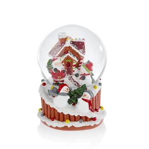 Boule à neige de Noël en résine peinte à la main avec maison, Père Noël et bonhomme de neige – Ornement d'intérieur, décoration festive - Product Image 1