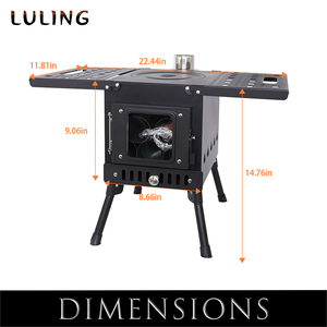 Poêle à <span class=keywords><strong>bois</strong></span> portable avec cheminée pour camping, poêle de tente à hauteur réglable, grandes pattes, porte en verre pour feu, pour faire bouillir de l'eau et cuisiner - Product Image 5
