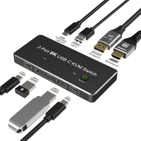 Baru A111 KVM saklar dengan USB-C 1.4 & USB 2.0 2-Port HDMI + DP 8K Output MST fungsi kabel USB untuk penggunaan kamera Laptop