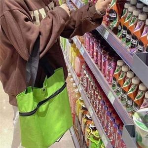 Folding Storage Bags <b>Trolley</b> Wheels <b>Foldable</b> Reusable Outdoor Grocery Bags Food Organizer Vegetables Durable Portable Minimalist - Product Image 2