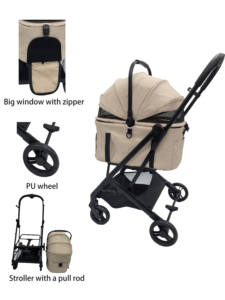 Carrito personalizado para mascotas al por mayor, marco de aluminio, 4 ruedas, transportador para perros y gatos, cochecito plegable ligero de un segundo para perros - Product Image 2