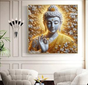 Arte de Pared de Porcelana con Cristales, Diseño de <span class=keywords><strong>Buda</strong></span> Dorado y Flor de Loto, Estilo Budista Religioso, Tamaño Grande, Venta al Por Mayor de Fábrica para Decoración del Hogar - Product Image 6