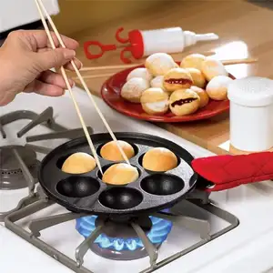 Japonês takoyaki pan pré-temperado ferro fundido polvo bolas frigideira