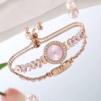 Jam Tangan Wanita Mewah Elegan dengan Dial Emas Kecil, Hiasan Daun Zaitun Hijau Berkilau, Tali Jam Bertabur Rhinestone, Analog, Tipis, untuk Acara Formal