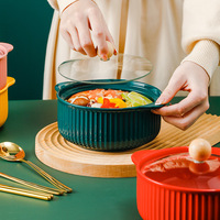 Bol à soupe japonais Hepburn Pot Glass Cover, bol à nouilles instantanées en céramique pour la maison, grande soupière avec couvercle