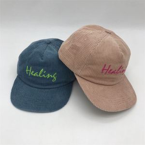Wholesale Hip Hop Outdoor 5 Panel Flat Brim Unstructured Cap 100% <b>Corduroy</b> Low Profile <b>Hat</b> with Custom Embroidery Logo - Product Image 1