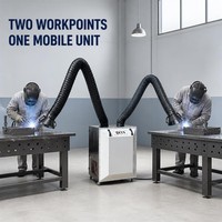 Extracteur de fumée de soudage mobile à deux postes avec filtre PTFE, parafoudre et bras flexibles
