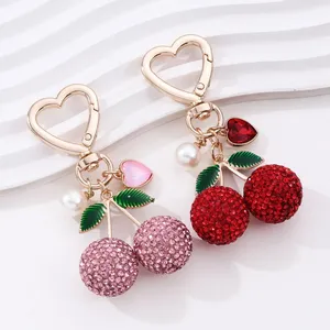 TG-2666 1PC Exquisite Zinc Alloy Metal Full Cherry <b>Heart</b> Pearl Keychain Cute Romantic Elegant Bag Hanging Decoration - Product Image 1