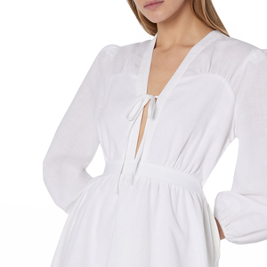 Robe en lin col en v profond couleur unie Club robes coréennes robes de soirée femmes Mujer Ropa coton été Mini robes décontractées Simple - Product Image 2