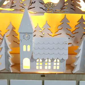 Casa de madeira com calendário de advento com 24 gavetas e decoração LED, Village e Forrest, contagem regressiva até o Natal, reutilizável