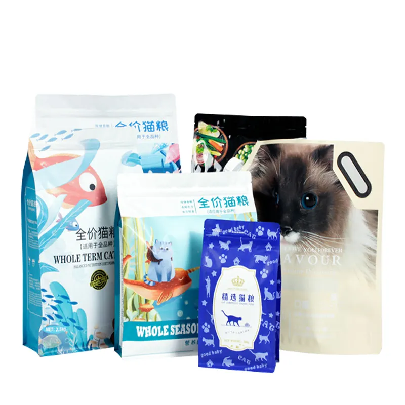 Özelleştirilmiş gıda dereceli plastik ambalaj çanta pet kedi çöp köpek besleme gıda ambalaj çanta ayakta fermuar kilit holografik mylar ba