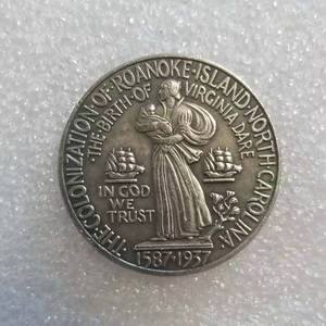 Riproduzione della Moneta Commemorativa USA da Mezzo Dollaro 1937, Isola Roanoke, Sir Walter Raleigh, Placcata in Argento - Product Image 2