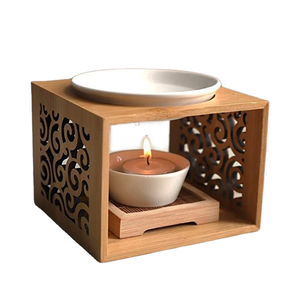 Quemador de incienso de madera con plato de cerámica y portavelas para difusión de aromaterapia, quemador de Bakhoor para fragancia del hogar, Ramadán - Product Image 1