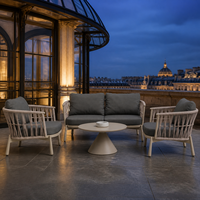 Ensemble de canapés d'extérieur modernes avec structure en aluminium thermolaqué, tressage en corde d'oléfine, meubles de patio avec table basse en aluminium