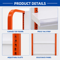 Étagère d'angle simple face pour supermarché, unité de gondole à 5 niveaux réglables, orange et blanc, pour promotion en supermarché