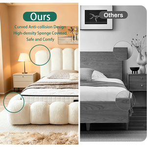 Cama Nube de Tela Bouclé Crema Acogedora, Tamaño King, <span class=keywords><strong>Queen</strong></span>, Doble, Full, con Marco de Madera, Ecológica, Duradera y Estable - Product Image 6