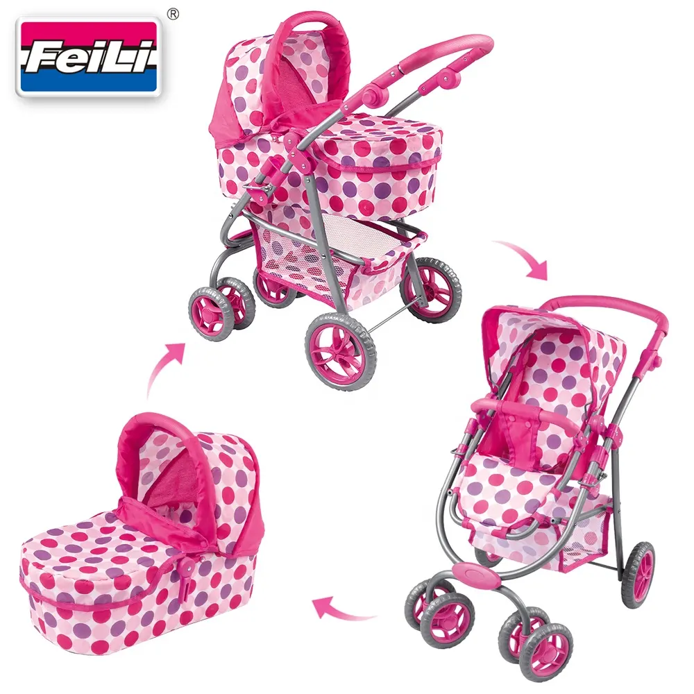 Fei Li stroller 3 in 1 deluxe doll pram set with carry cot and car seat for kids playing indoor doll stroller set