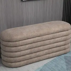Stile moderno nuovo design di stoccaggio pouf panca lunga con bottone trapuntato soggiorno e camera da letto in tessuto di velluto panca portaoggetti