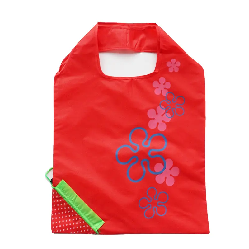Sac de recyclage pliable motif personnalisé fraise meilleur concepteur pochette en polyester écologique rangement pliable fourre-tout pour femmes sac à provisions