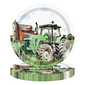 Articles de fête d'anniversaire sur le thème du tracteur : assiettes en papier, gobelets, serviettes, nappe, ensemble de décoration jetable sur le thème de la ferme pour enfants de 5 à 7 ans - Product Image 2