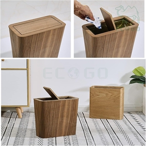Cubo de Basura de Lujo para Cocina, Oficina, Hogar, Reciclaje, Organizador de Basura, Cubo de Basura de Madera de Nogal con Tapa Reversible - Product Image 5