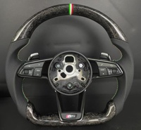Volant de voiture Audi RS Style en carbone forgé à fond plat, cuir perforé, surpiqûres tricolores, palettes de changement de vitesse, Plug & Play